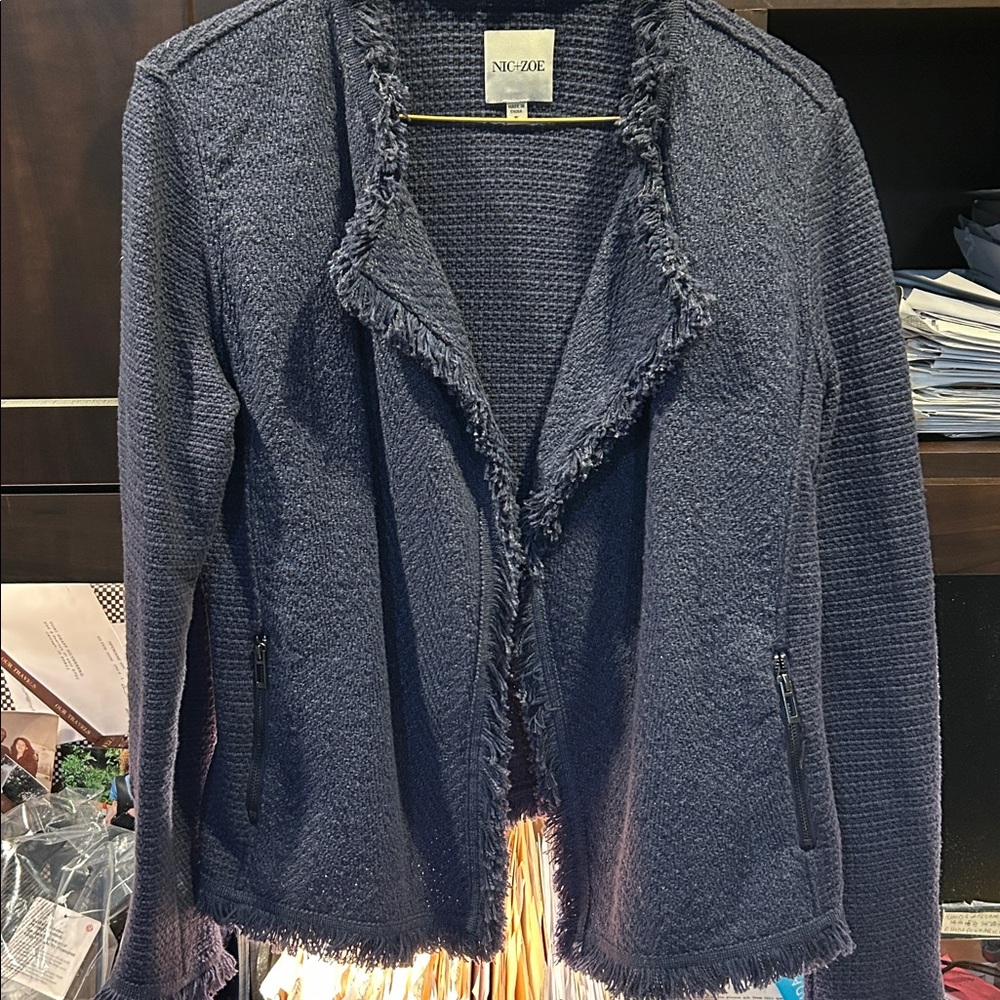 NIC+ZOE Women's Textured Blue sweater Blazer - Picture 4 of 5